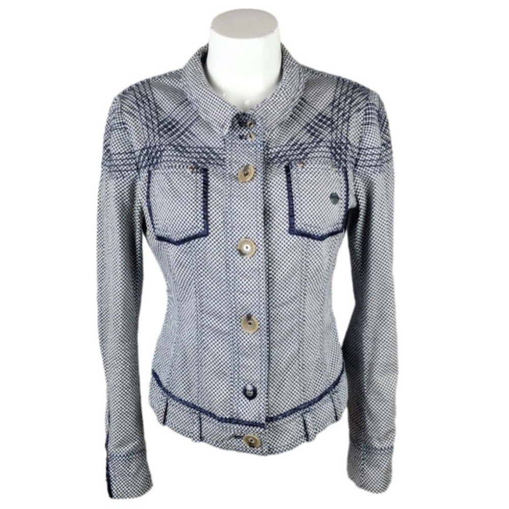 Sportalm Indian Rhapsody Fitted Bomber Jacket Navy White Checker Size 36/Small